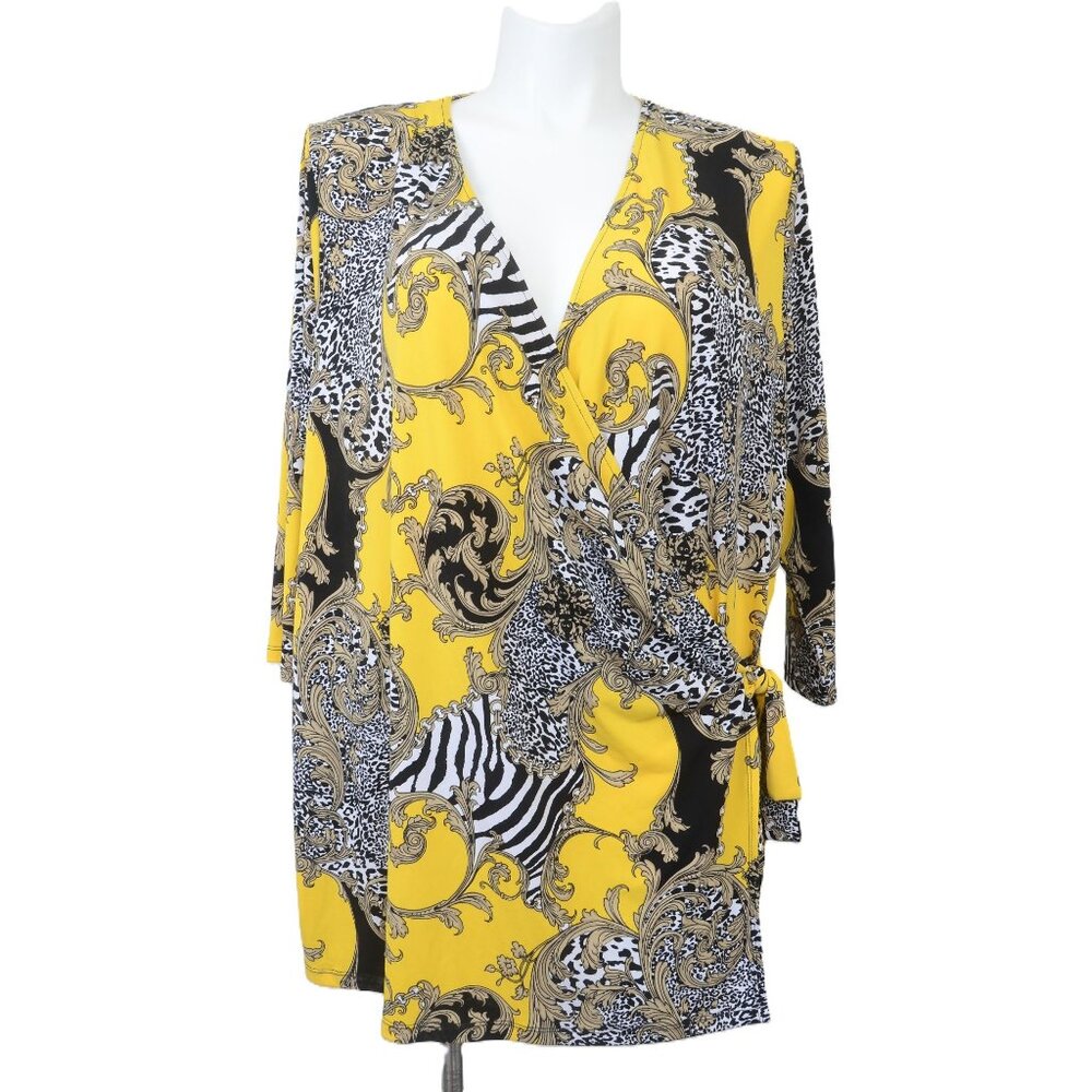 Peter‎ Nygard PLUS 3X Animal Print Wrap Blouse 3/4 Sleeve Tunic Top Resort